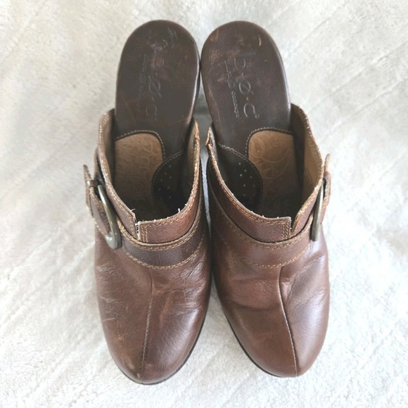 B.O.C. Born Concept Brown High Chunk Heel Leather Cushioned SlipOn Mule Shoes S7 - Picture 3 of 12